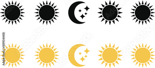 Set of time of the day icons. Sunset, sun, moon icons. Vector illustration