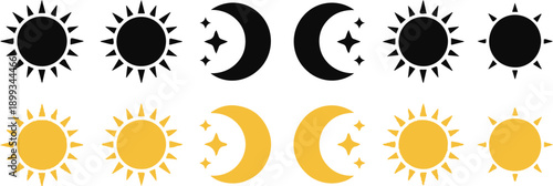 Set of time of the day icons. Sunset, sun, moon icons. Vector illustration