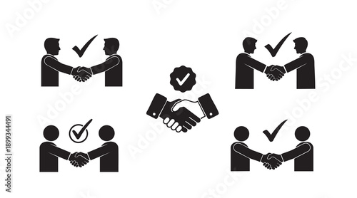 Business Agreement Handshake Icons – Deal, Contract & Approval Concept Set