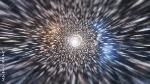 An abstract dynamic motion graphic where streams of light rush toward a bright center, creating the effect of movement through space and energy. The visual evokes speed, transformation, time.