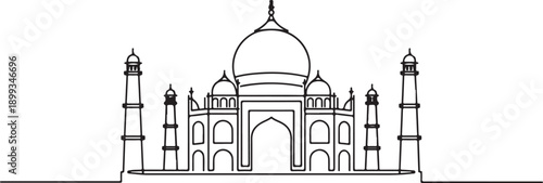 Taj Mahal Hand Drawn, India Agra - Line art vector illustration