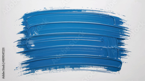 Blue paint stroke in abstract expressionist style with vibrant color and textured brushwork on white background for art design