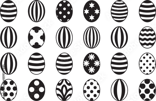 Vector easter egg icons. Happy paschal ostern eggs with floral and lines patterns isolated on transparent background