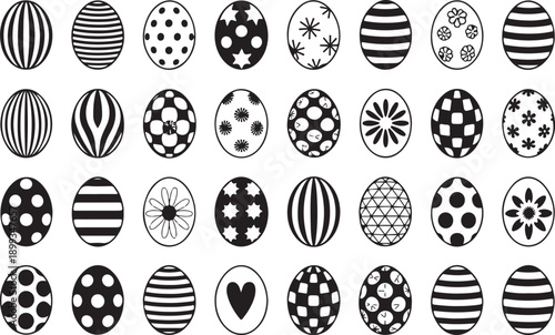 Vector easter egg icons. Happy paschal ostern eggs with floral and lines patterns isolated on transparent background
