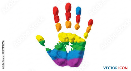 Rainbow Handprint Symbolizing Diversity and Inclusion Isolated on White Background, Vector Icon
