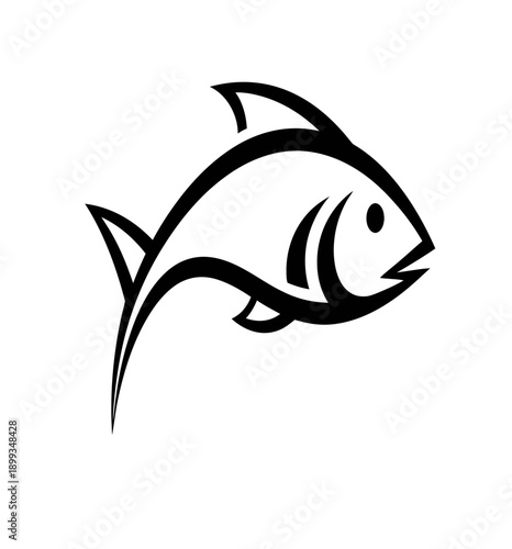 Minimalist black and white illustration of a stylized fish