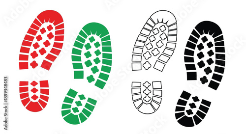 Colorful shoe sole impressions showcase distinct tread patterns silhouette