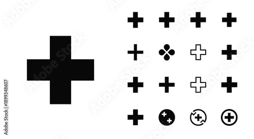 Collection of medical crosses in varying styles a stark silhouette