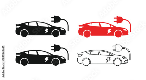 Electric vehicle charging icons in various colors a minimalist silhouette