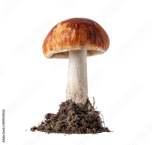 Brown Cap Mushroom with Soil isolated on a transparent background
