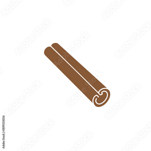 Detailed illustration of a cinnamon stick with a unique curl and shape