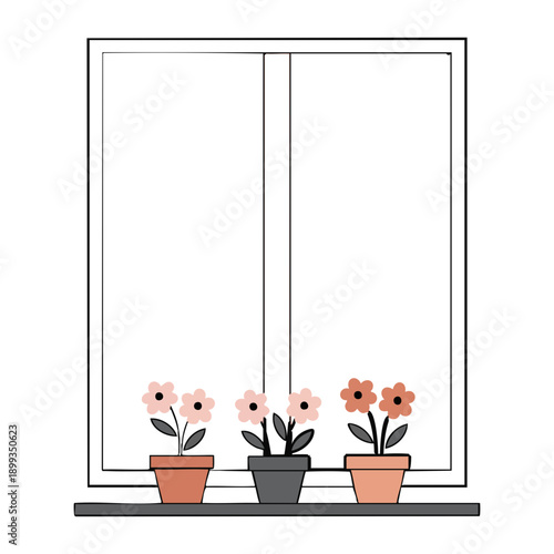 Simple windowsill decor with colorful flowers in pots