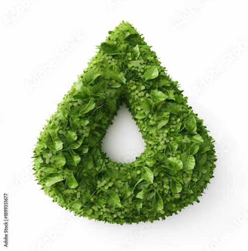 3D Render of Hollow Teardrop Shape Constructed from Vibrant Green Leaves