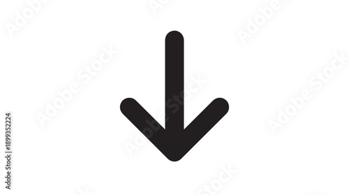 Black down arrow icon in simple minimalist design with bold lines on white background for user interface