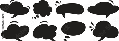 Set of black comic speech bubbles and thought balloons, perfect for adding dialogue or expressive messages to illustrations and graphic designs
