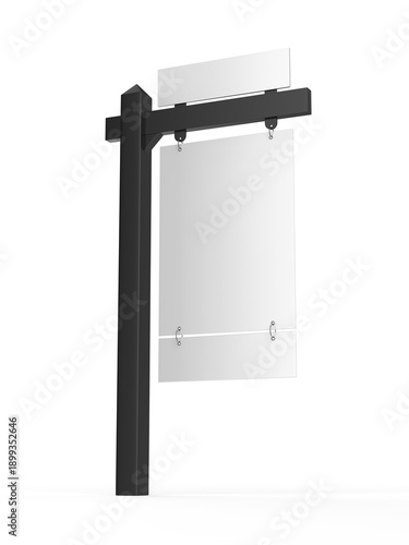 Wallpaper Mural Minimalist white hanging signboard mockup mounted on a wooden post, isolated on a white background. Ideal for branding, storefront signage, real estate signs, wayfinding, and advertising presentations Torontodigital.ca