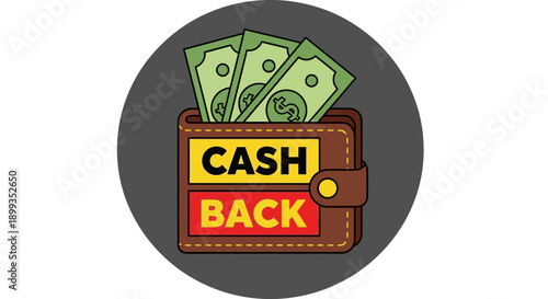 Cash back wallet with money illustration for financial rewards