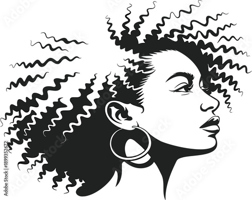 Beautiful African woman portrait silhouette with natural curly hair expressing confidence culture identity elegance empowerment fashion art vector illustration design