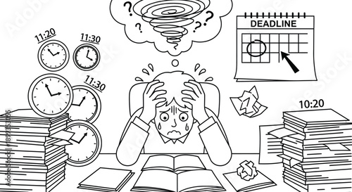 Stressed Person Facing Overwhelming Deadlines and Workload Time Pressure