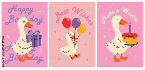 Fun Birthday Duck Designs with Colorful Balloons and Cake