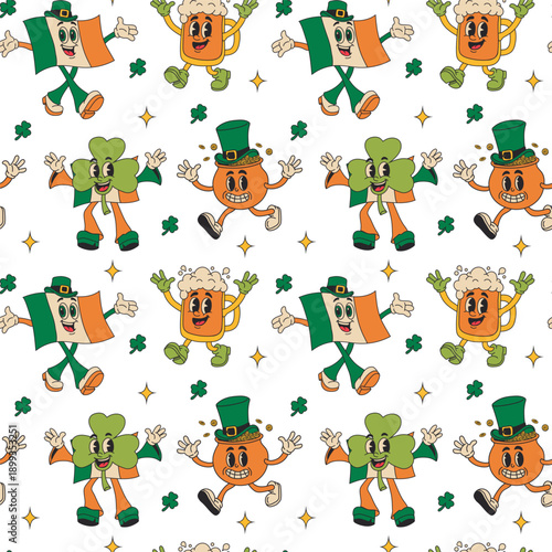 Whimsical St. Patricks Day Characters in Playful Pattern