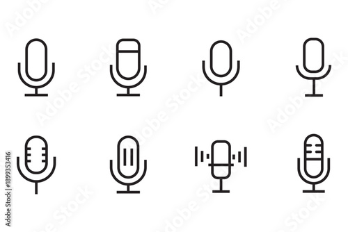 Microphone vector icon set professional studio mic broadcast podcast recording audio equipment design
