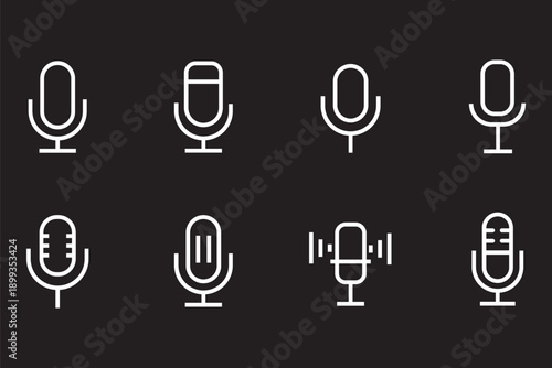Microphone vector icon set professional studio mic broadcast podcast recording audio equipment design