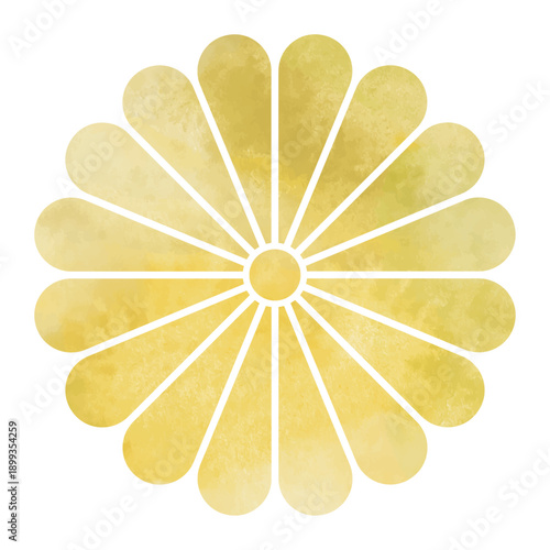 水彩ゴールドの和柄の菊のイラスト　ベクター　白背景　切り抜き　透過背景　金色　和風　正月　年賀状　カード　高級感