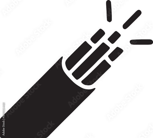 Cross-section of a fiber optic cable icon, representing high-speed internet, bandwidth, optical data transmission, and physical infrastructure, designed in a bold black vector style
