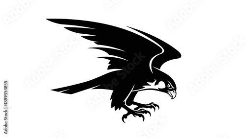 Powerful black falcon in flight vector illustration, emphasizing strength and freedom