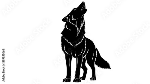 Silhouette of a howling wolf against a plain white background capturing wildlife
