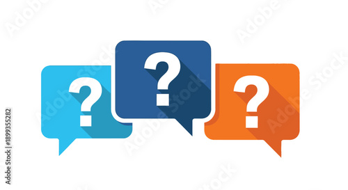 Colorful speech bubbles with question marks on white background