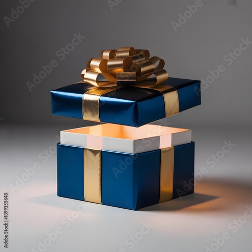 A beautifully wrapped gift box with a large golden bow on top.