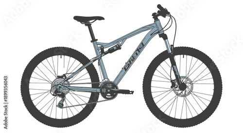 Modern full suspension mountain bike with disc brakes and knobby tires.