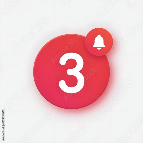 Red circular badge with a white number three and a bell icon in the corner