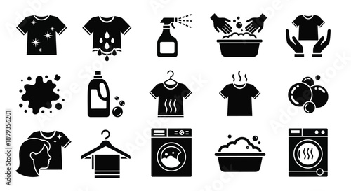 Black and white laundry icons on clean white background