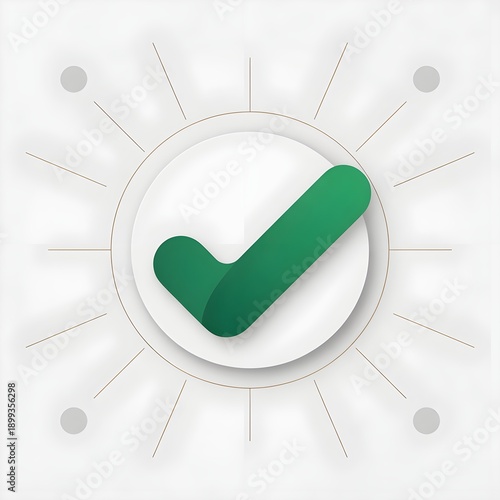 A green checkmark inside a circle with radiating lines indicating completion or success