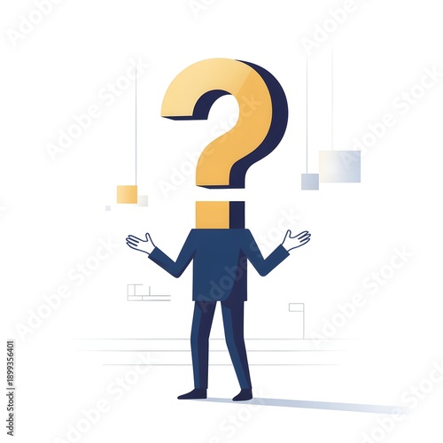 A person in a suit holding a large question mark above their head.