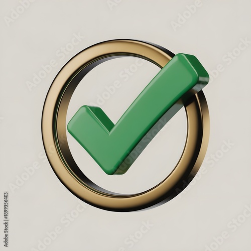 A vibrant green checkmark inside a golden circle on a white background