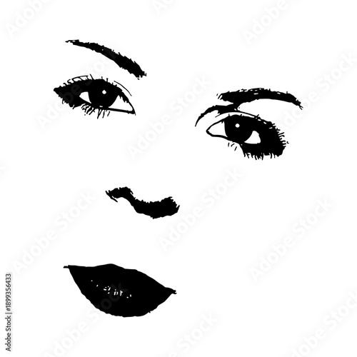 Vector illustration of a beautiful woman face with expressive eyes and makeup design