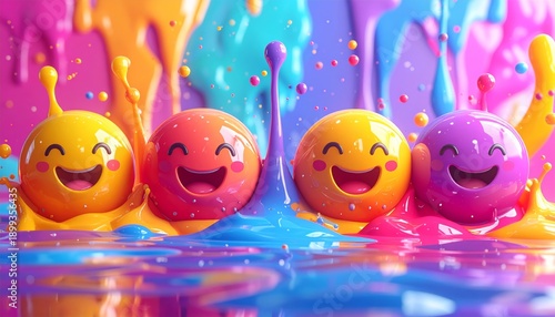 Colorful cartoon animals standing together on a wooden floor.