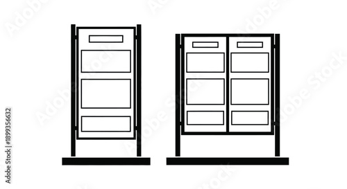 Two modern billboard structures standing side by side on white background