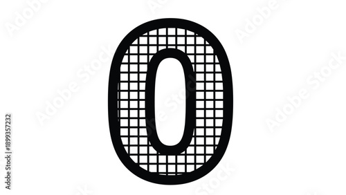 Bold number zero with a black outline and a grey grid pattern inside stands out against a plain white background.