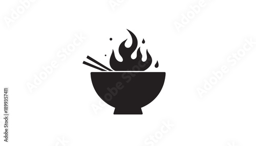 Silhouette of hot bowl with chopsticks and flames icon representing spicy food or fresh meal isolated on white background