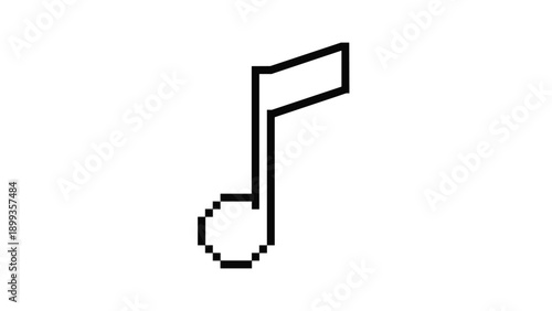 Simple black and white pixel art of an eighth musical note represents digital sound music and audio technology.