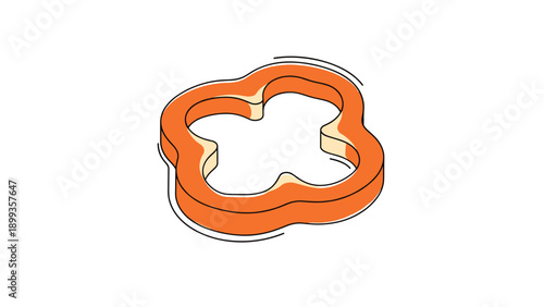 Vibrant orange bell pepper slice with a realistic three-dimensional look and soft shadows on a white backdrop.