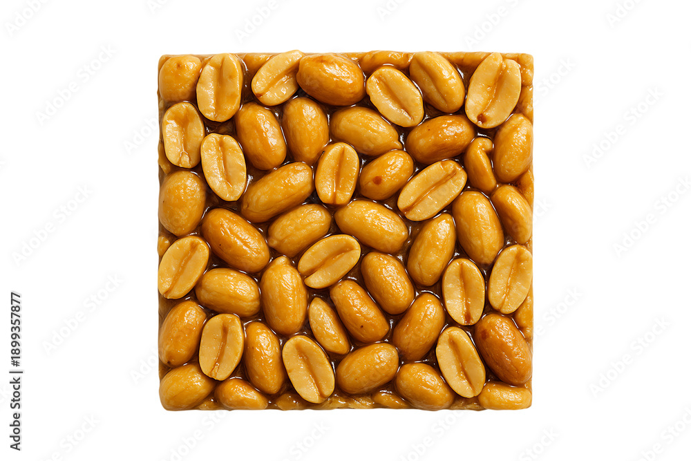 Obraz premium Peanut brittle square with visible peanuts on transparent background