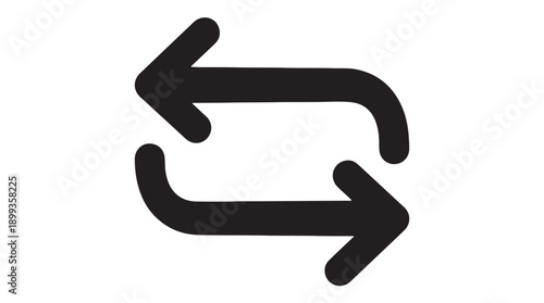 Black curved arrows in circular motion on white background in simple flat design for user interface