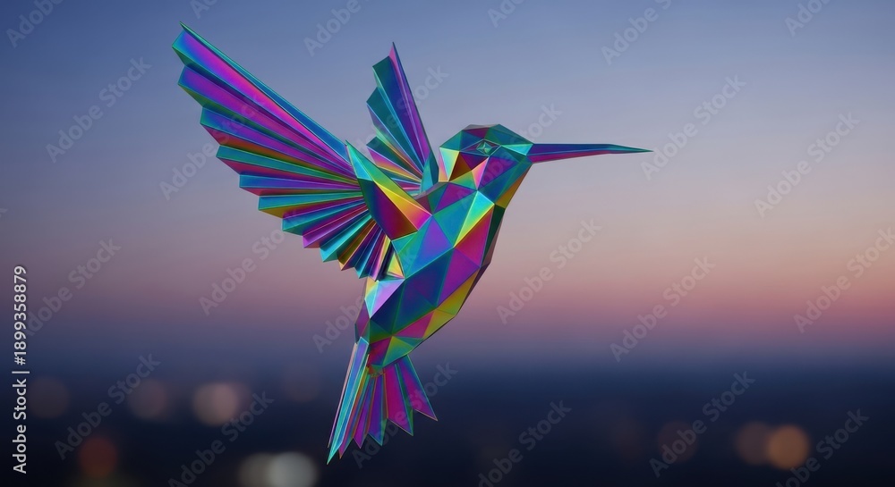 Obraz premium Geometric Hummingbird Metallic Iridescent Flying Evening