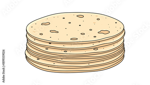 Large stack of traditional flatbread or tortillas with irregular brown spots for culinary and authentic food concepts.